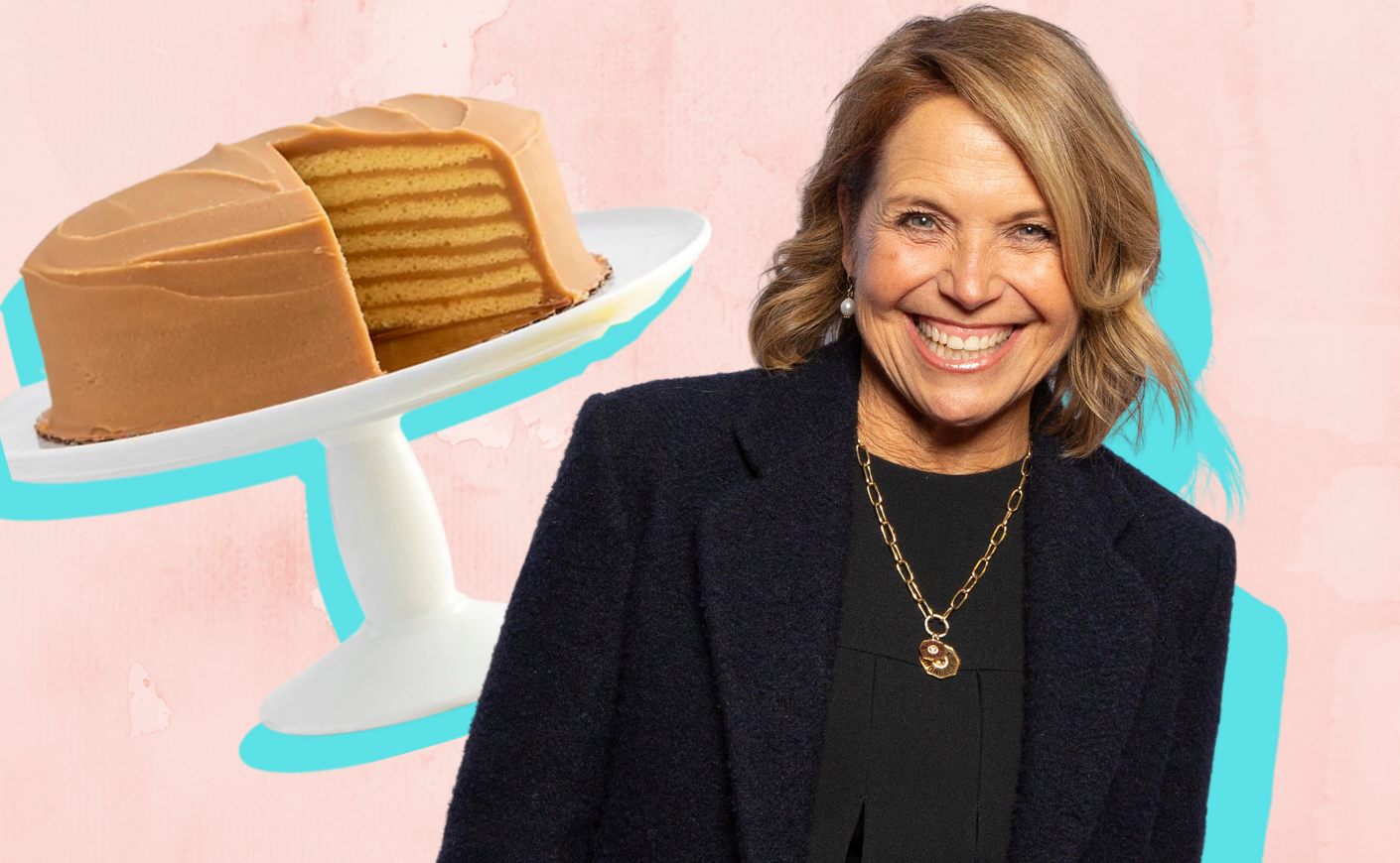 katie couric next to a cake