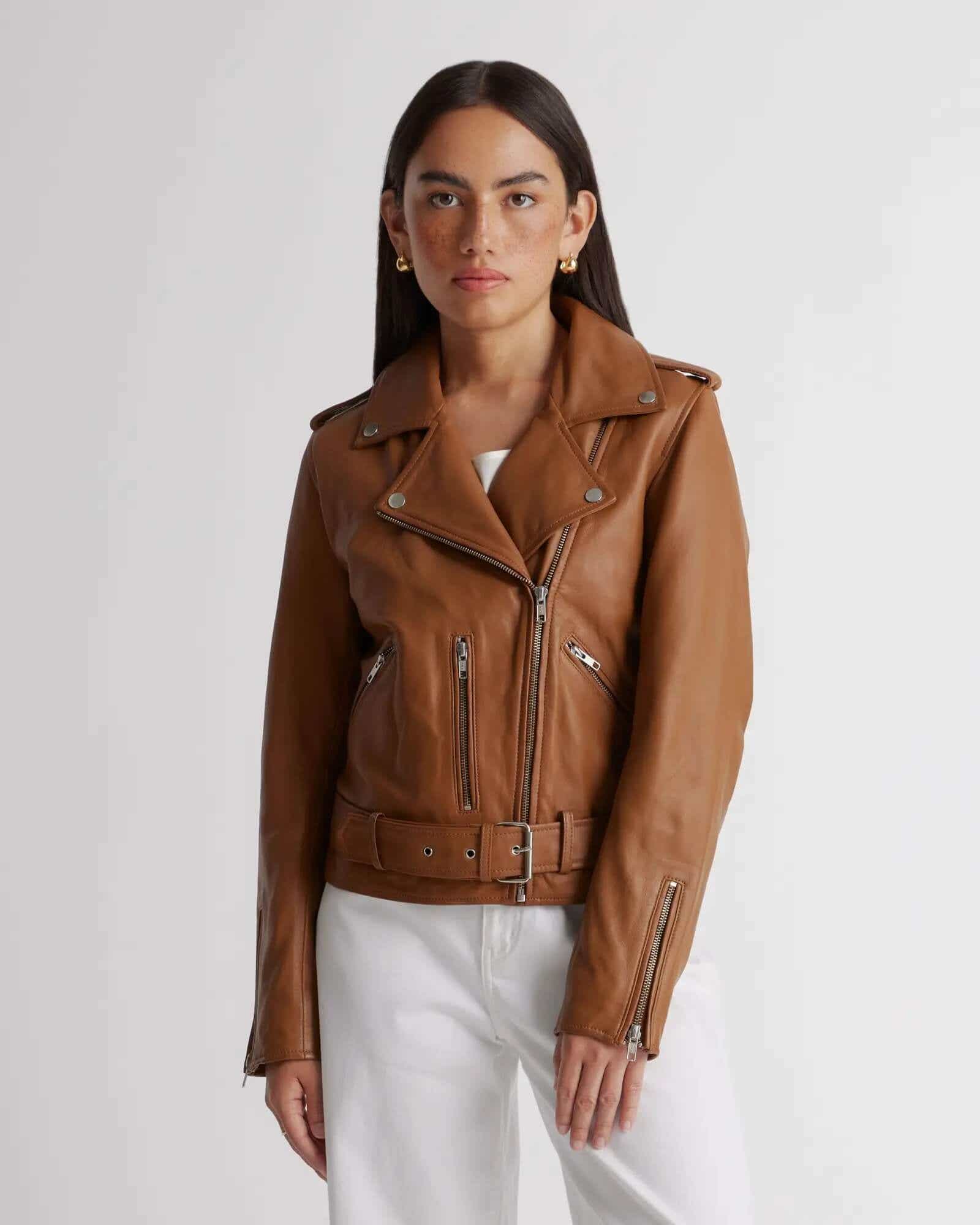 quince brown leather jacket