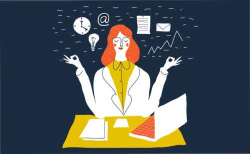 illustration of a woman remaining calm while juggling work responsibilities