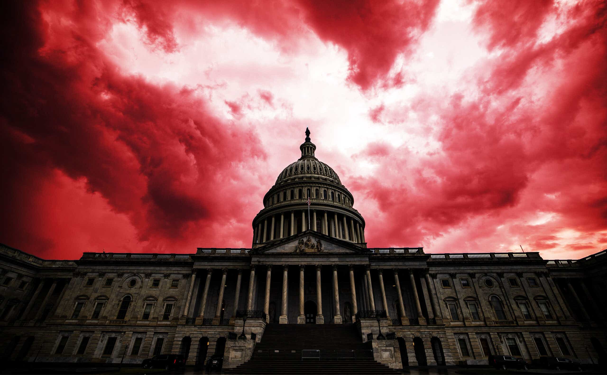 U.S. Capitol against a red sky