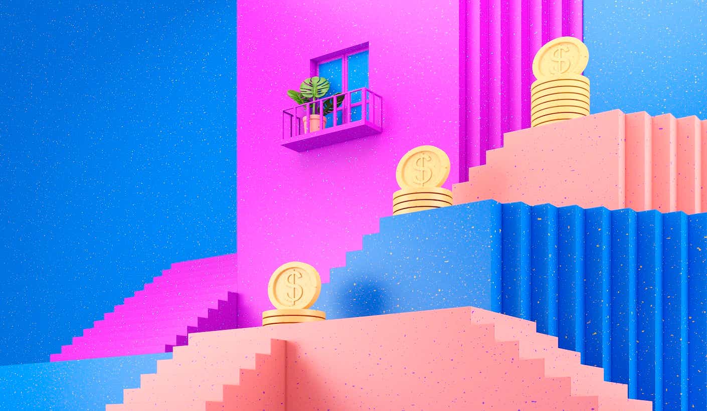 abstract illustration of coins and a home