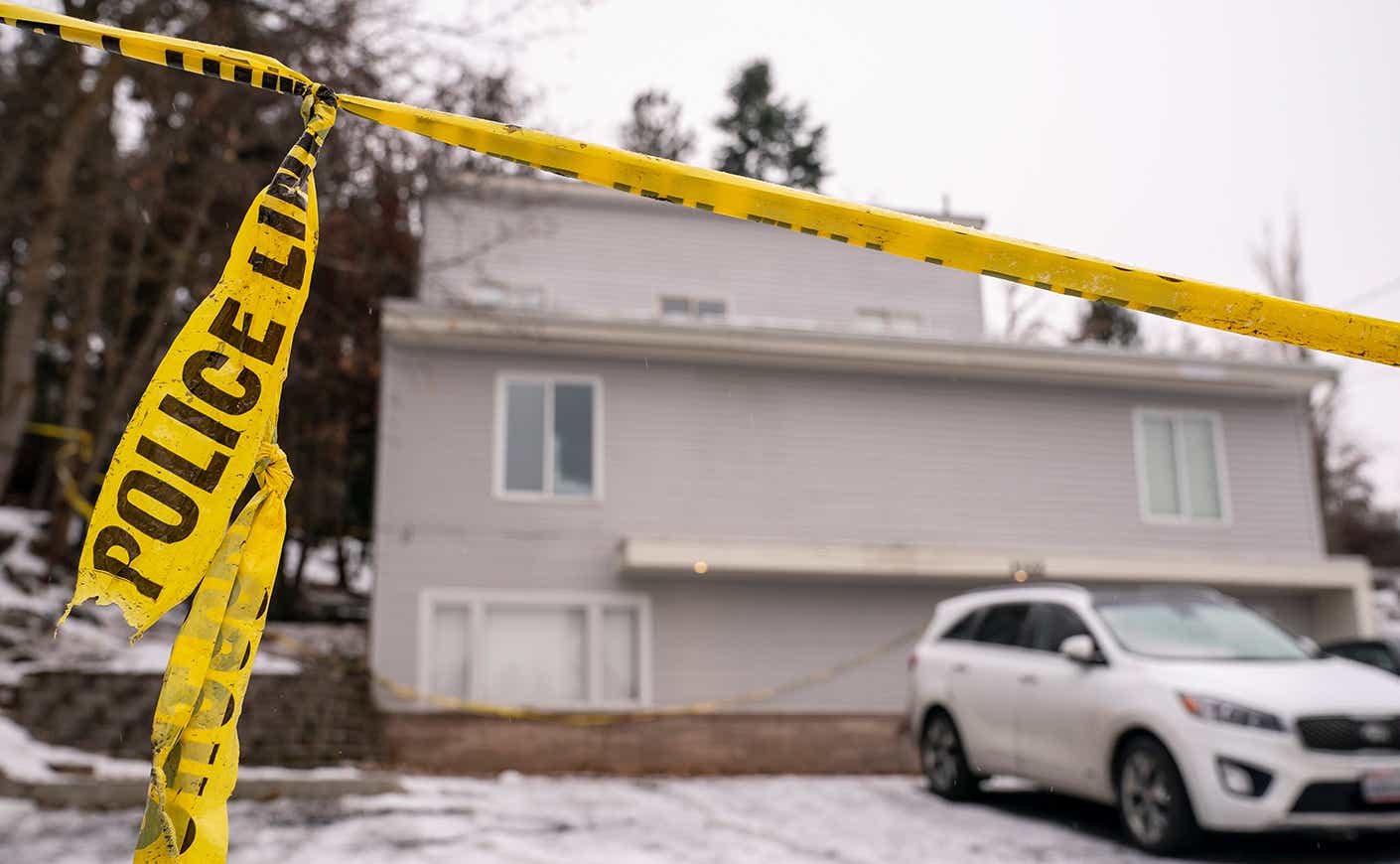 Police tape is seen at a home that is the site of a quadruple murder on January 3, 2023 in Moscow, Idaho