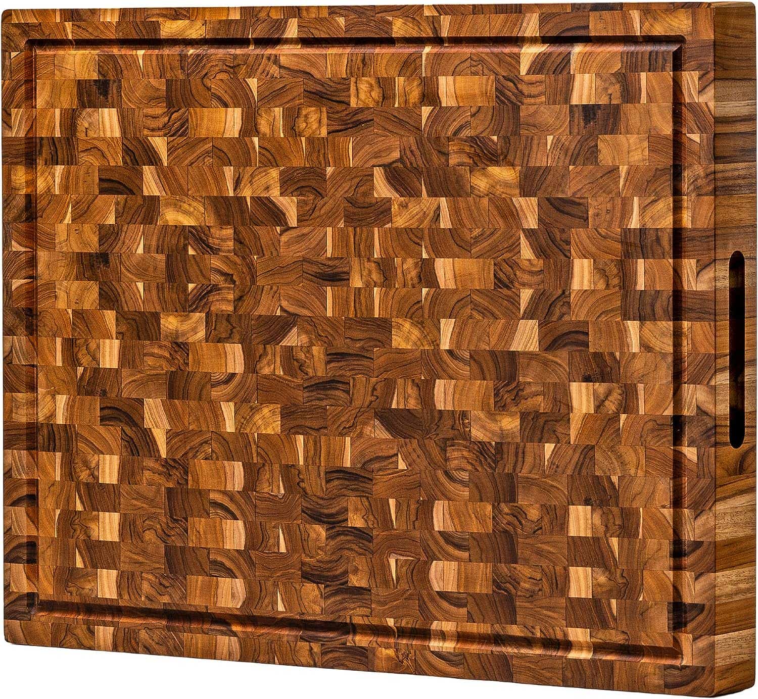 Extra Large End Grain Butcher Block Cutting Board [2" Thick] Made of Teak Wood and Conditioned with Beeswax, Linseed & Lemon Oil. 24" x 18" by Ziruma