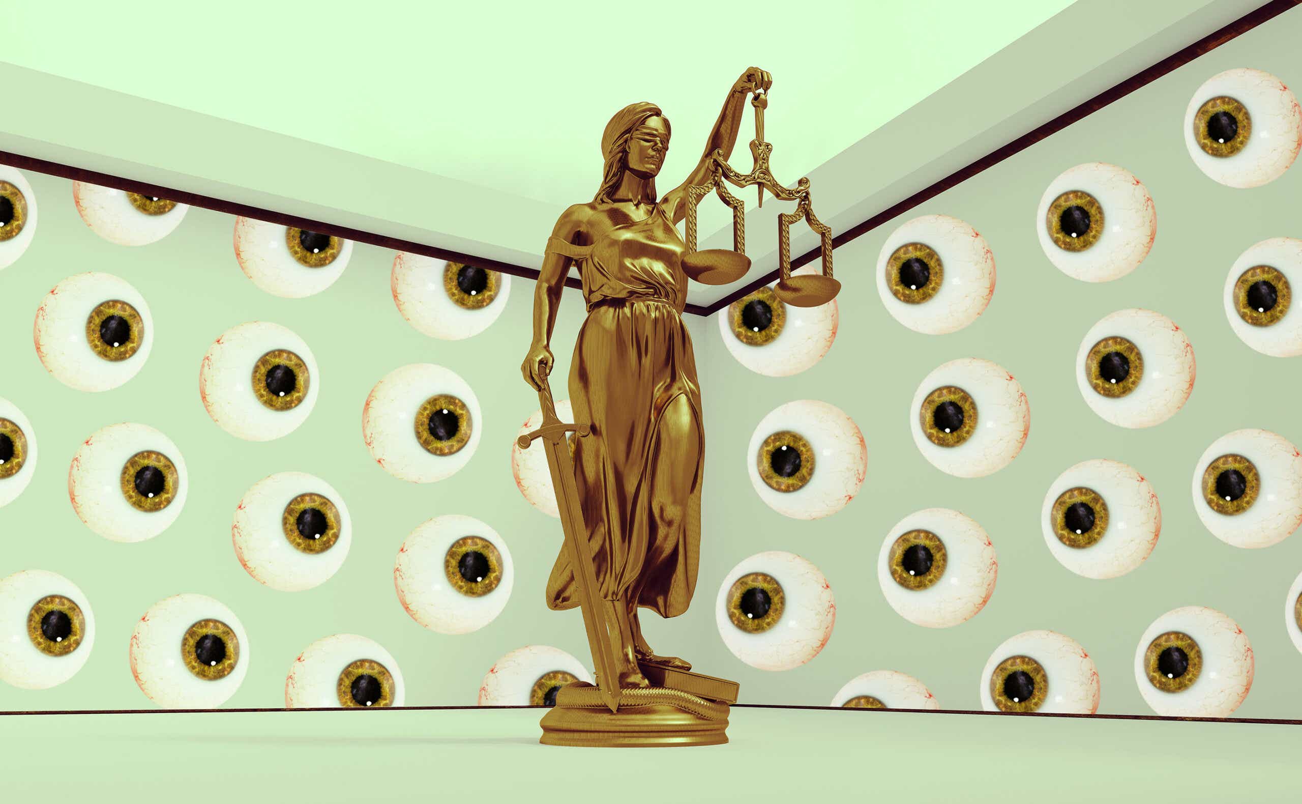 lady justice surrounded by eyes
