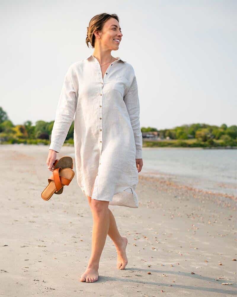 line in the sand linen shirtdress