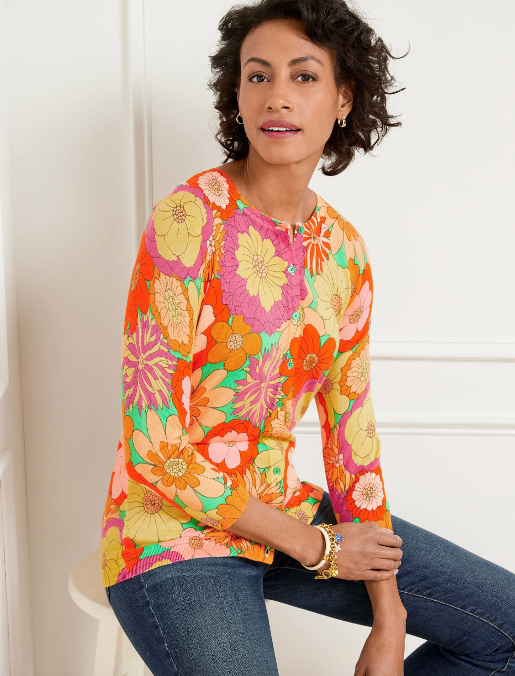 Talbots bright floral cardigan