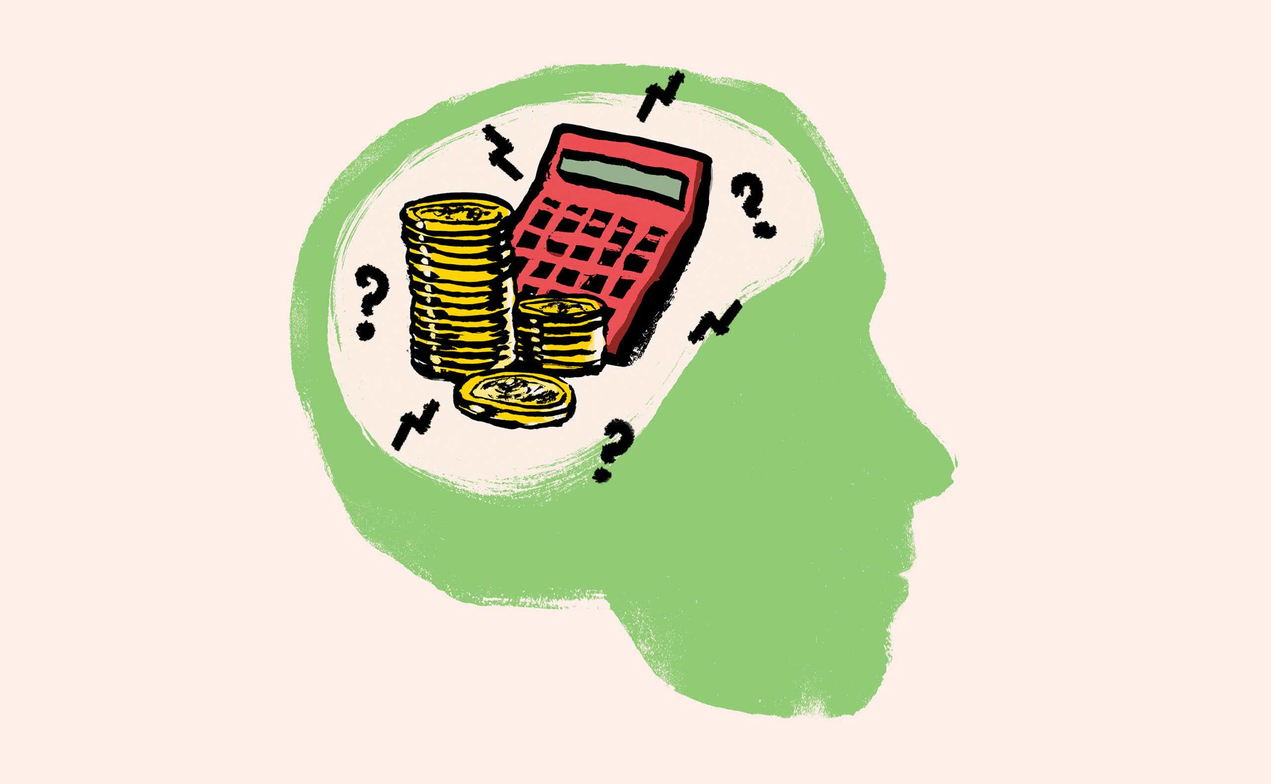 illustration of the inside of someone's head fixated on money