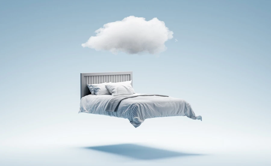 Floating bed with a cloud over it