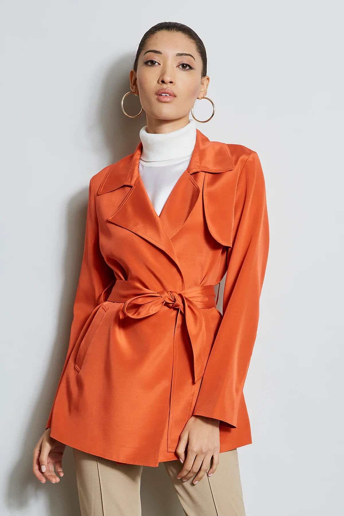 elie tahari silk trench coat