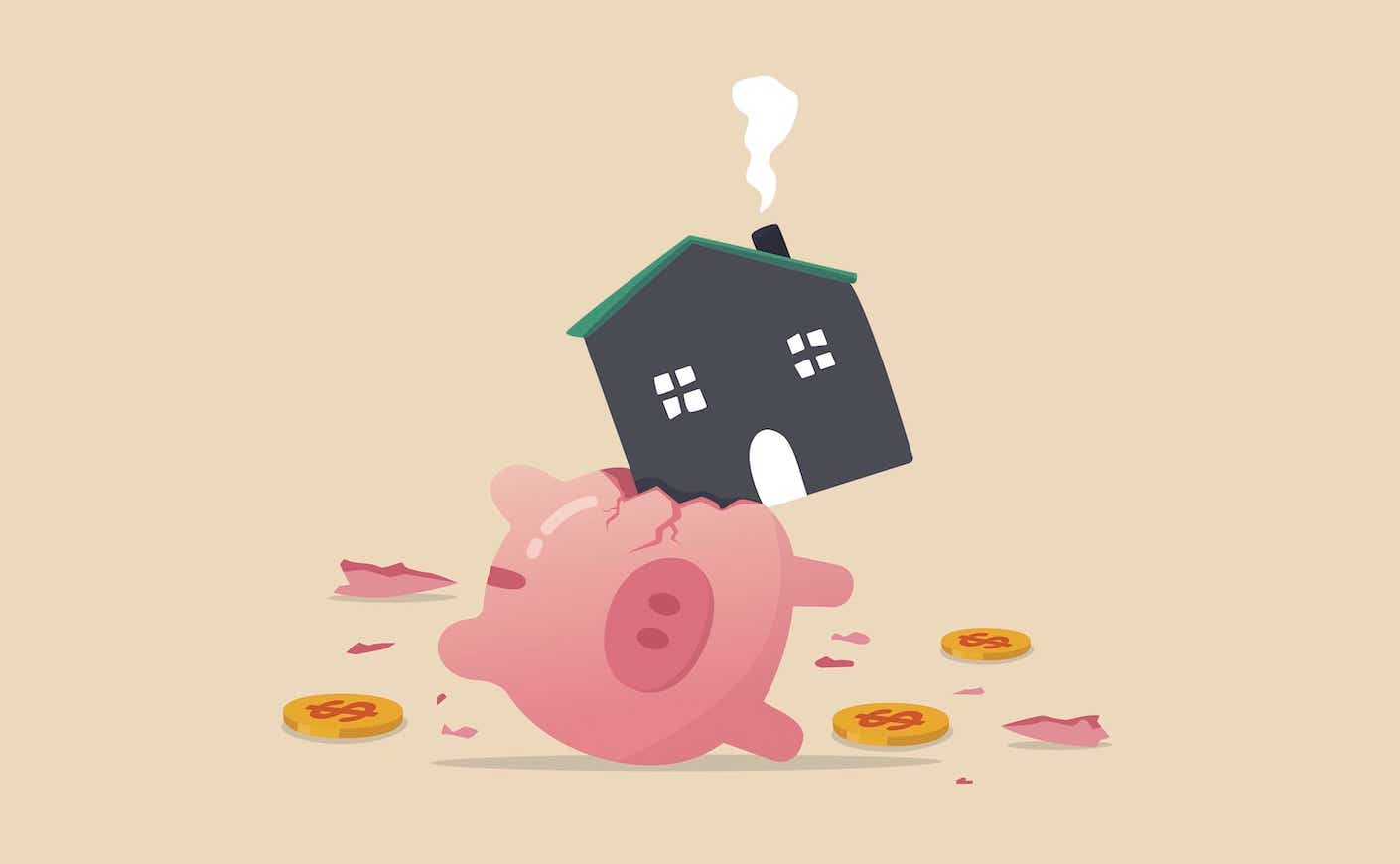 illustration of a house breaking a piggy bank