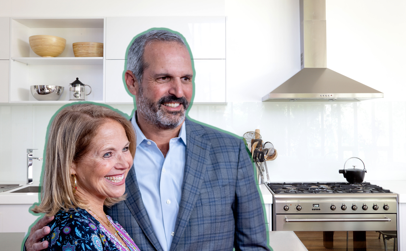 Katie Couric and John Molner in the kitchen