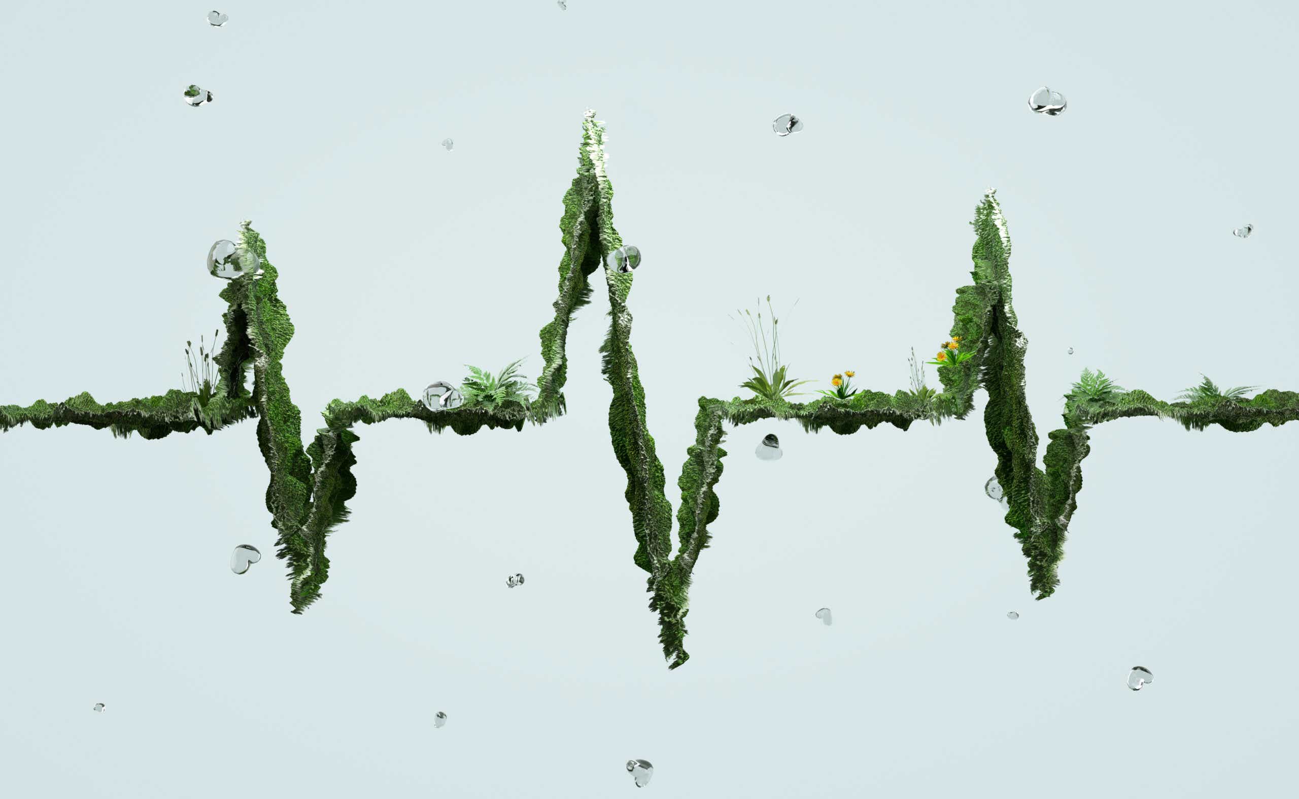 Digital generated image of cardio diagram made out of green landscape
