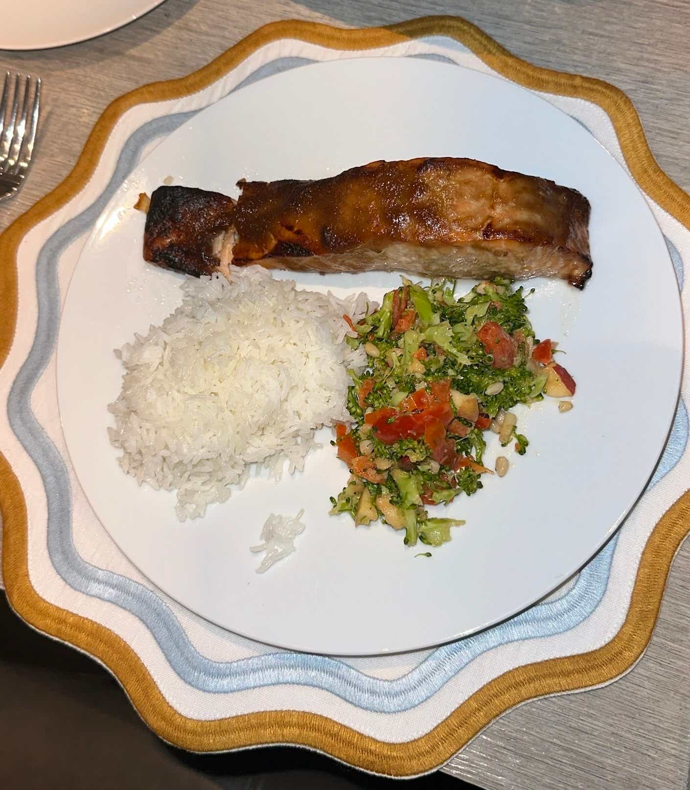 salmon with rice and veggies