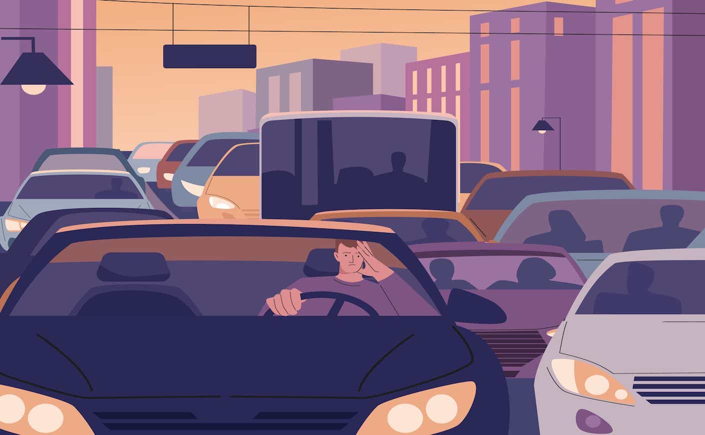 illustration of a man sitting in traffic