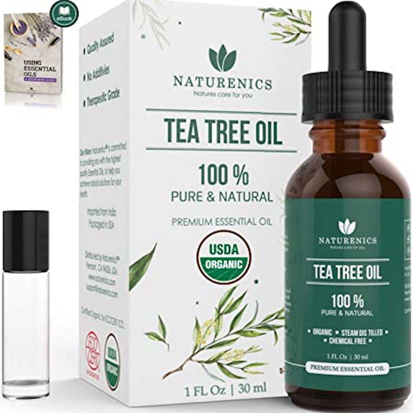 A small bottle of tea tree oil