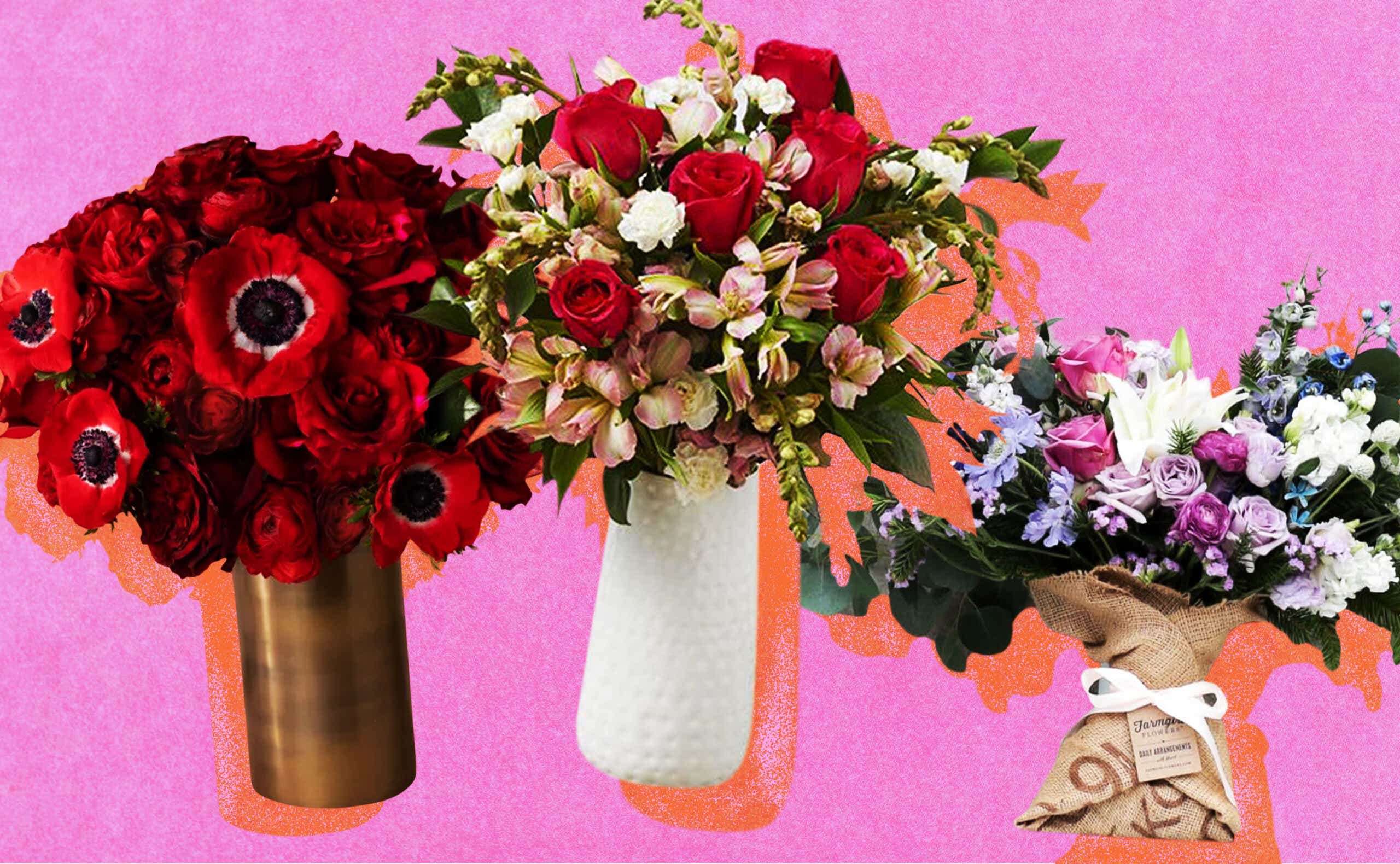 flower arrangements on pink background