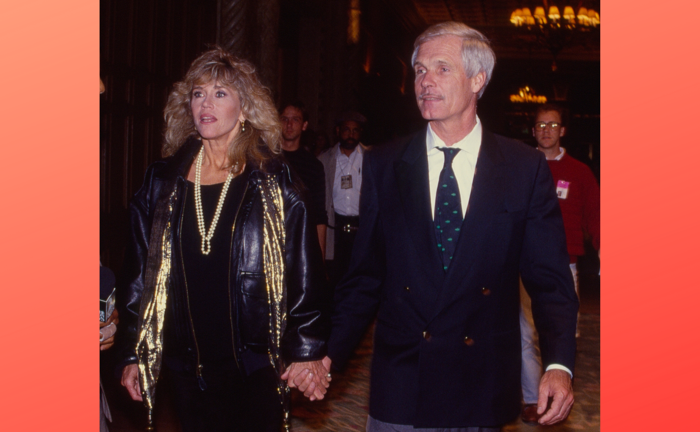 Jane Fonda and Ted Turner walk through Los Angeles in March 1990.