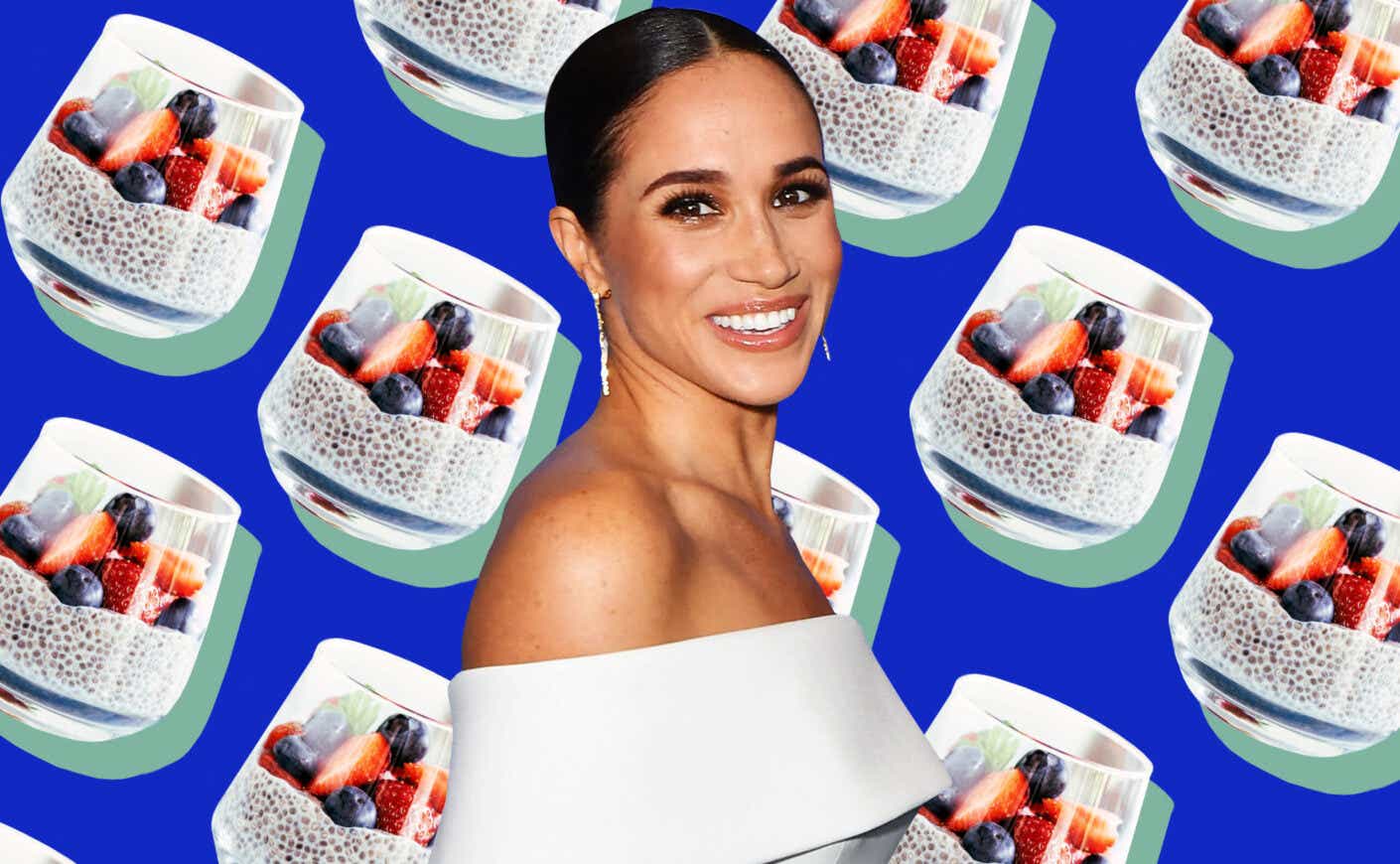 Meghan Markle in front of chia seed pudding