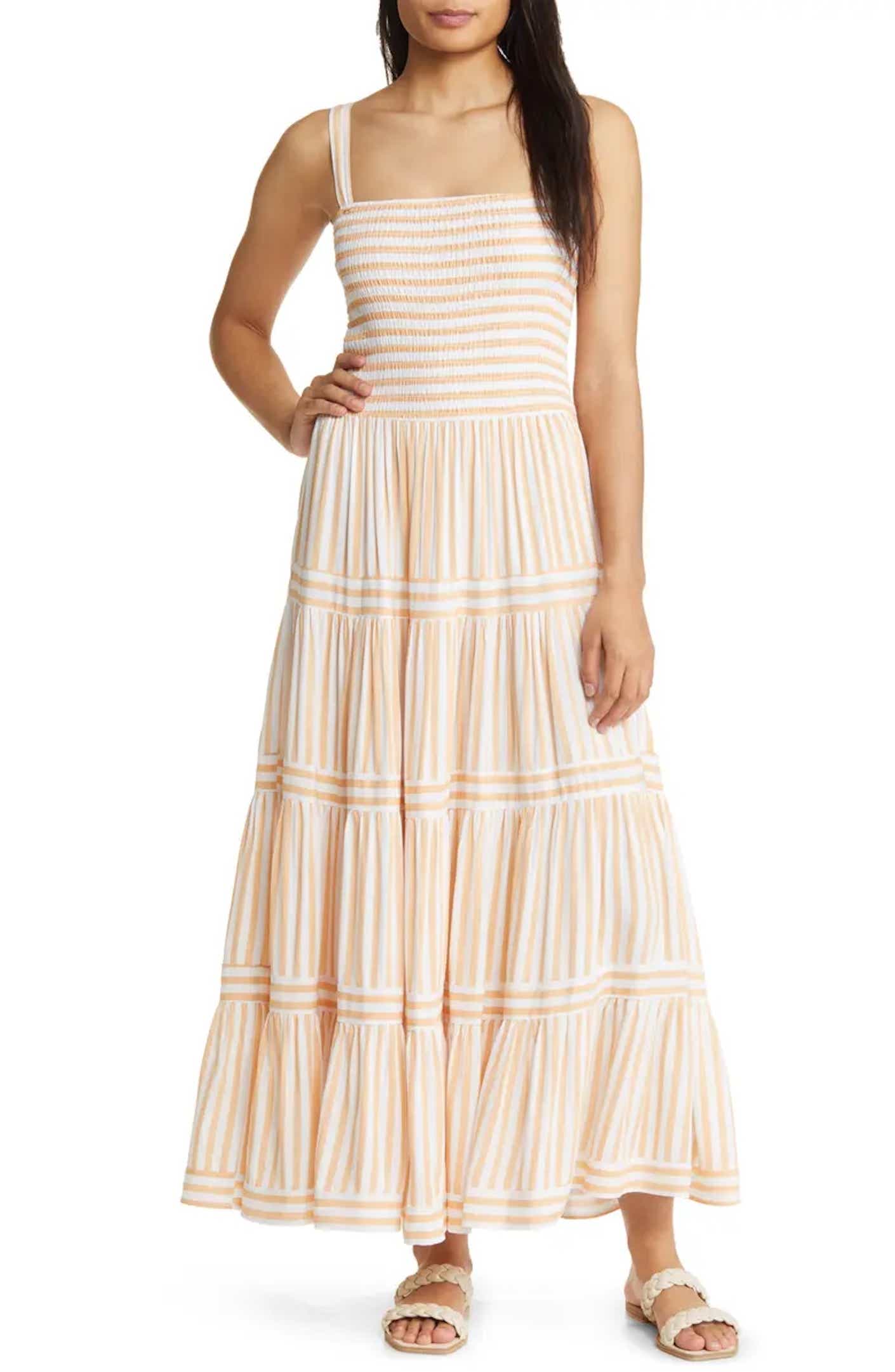 A striped pink and white prarie dress