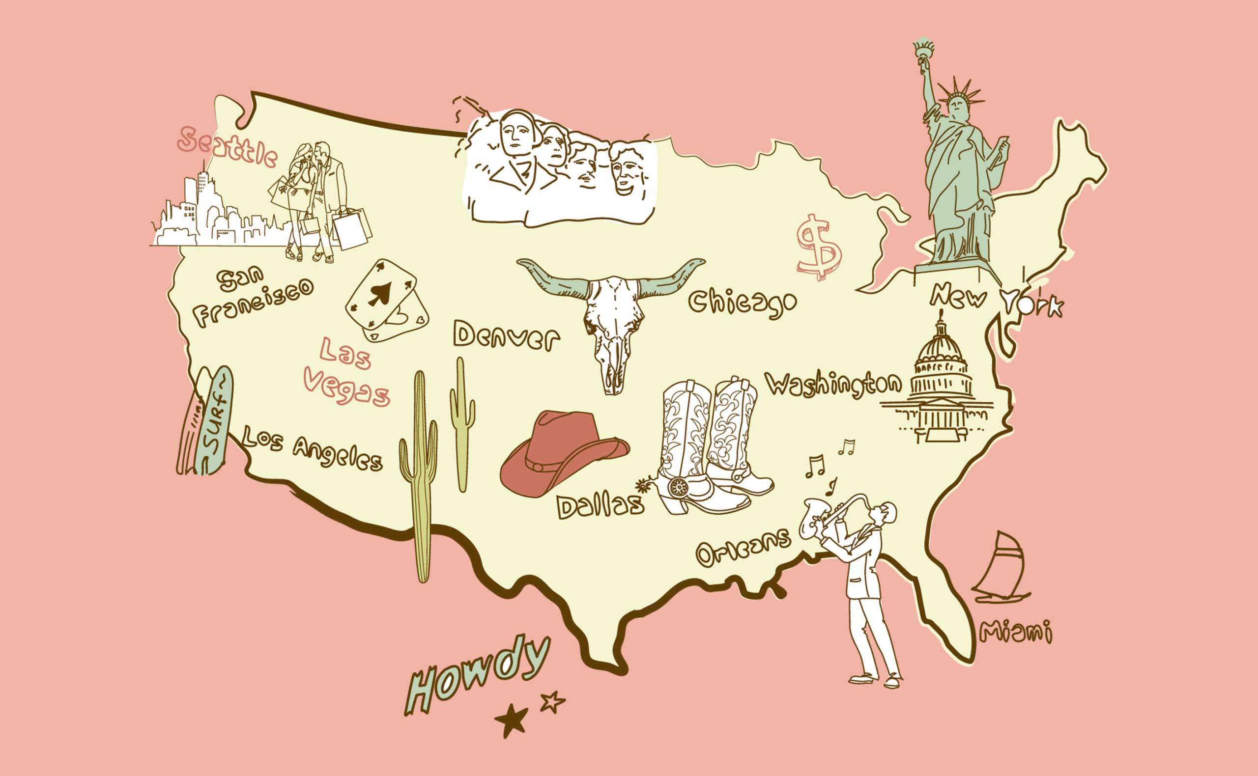illustrated map of the US