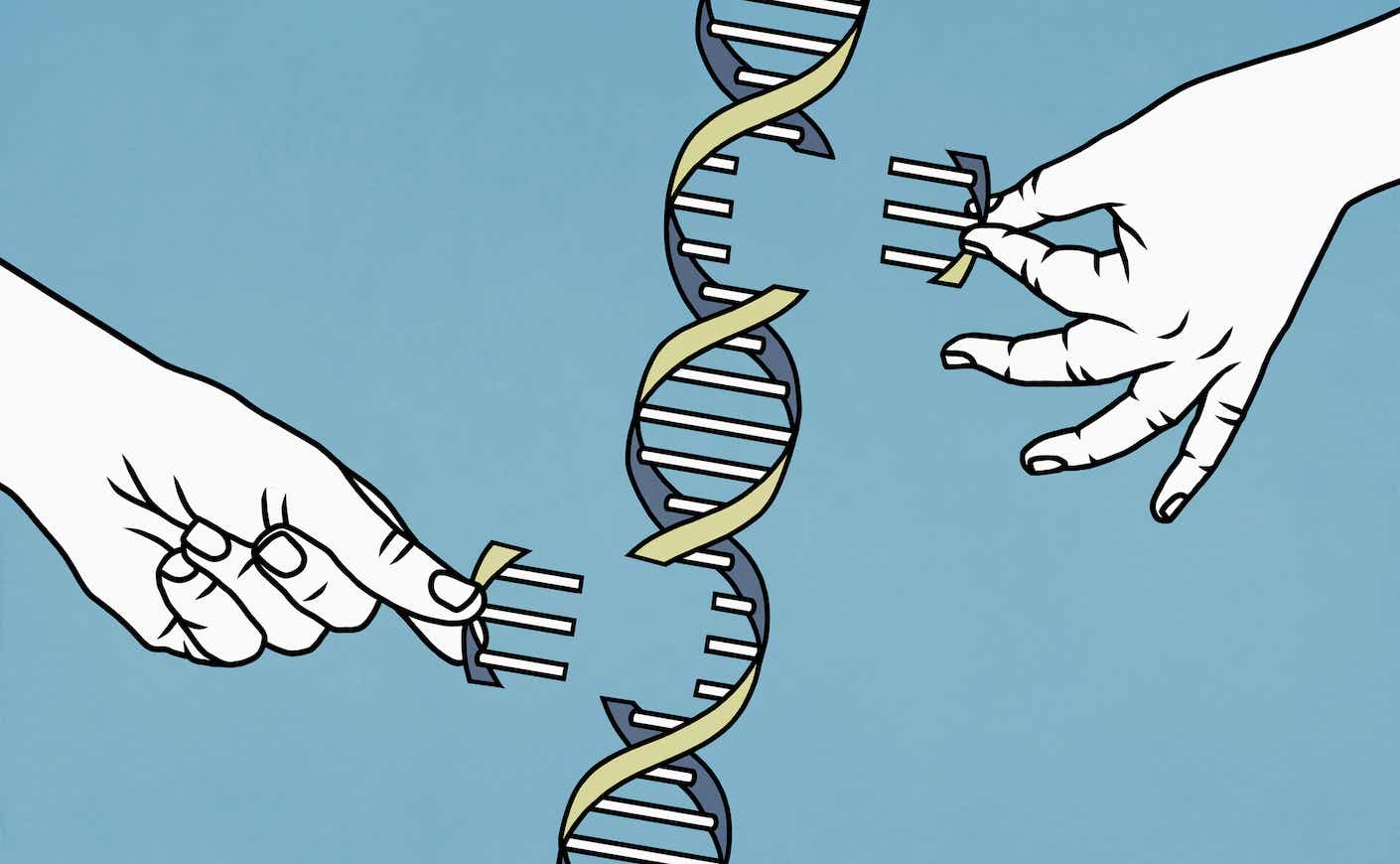 Illustration hands pulling apart DNA
