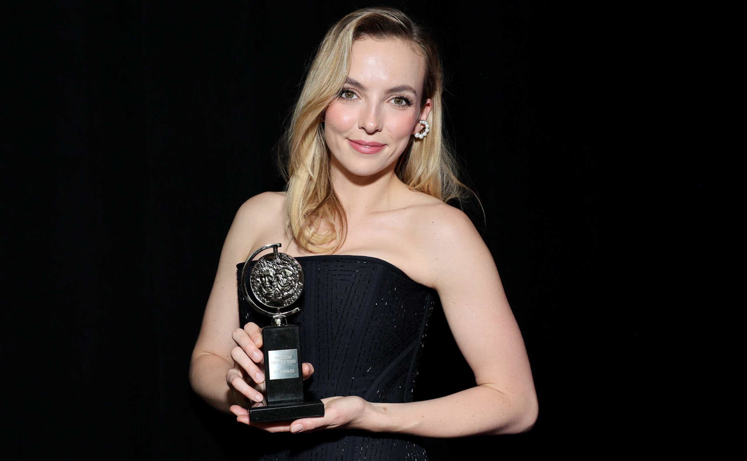 Jodie Comer, winner of the Best Performance by a Leading Actress in a Play Award for "Prima Facie," poses in the press room during The 76th Annual Tony Awards