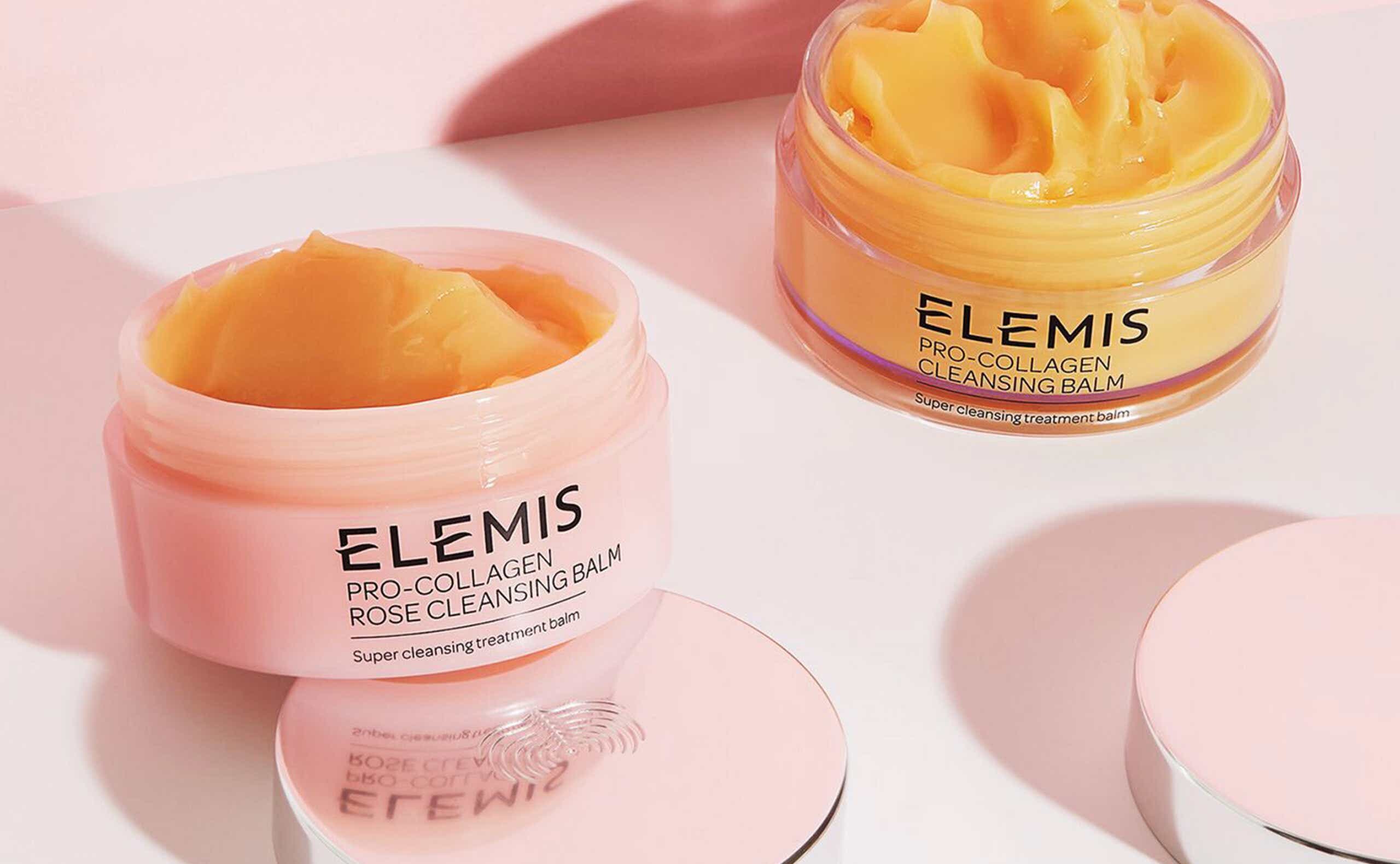 Two ELEMIS cleansing balms open on a counter