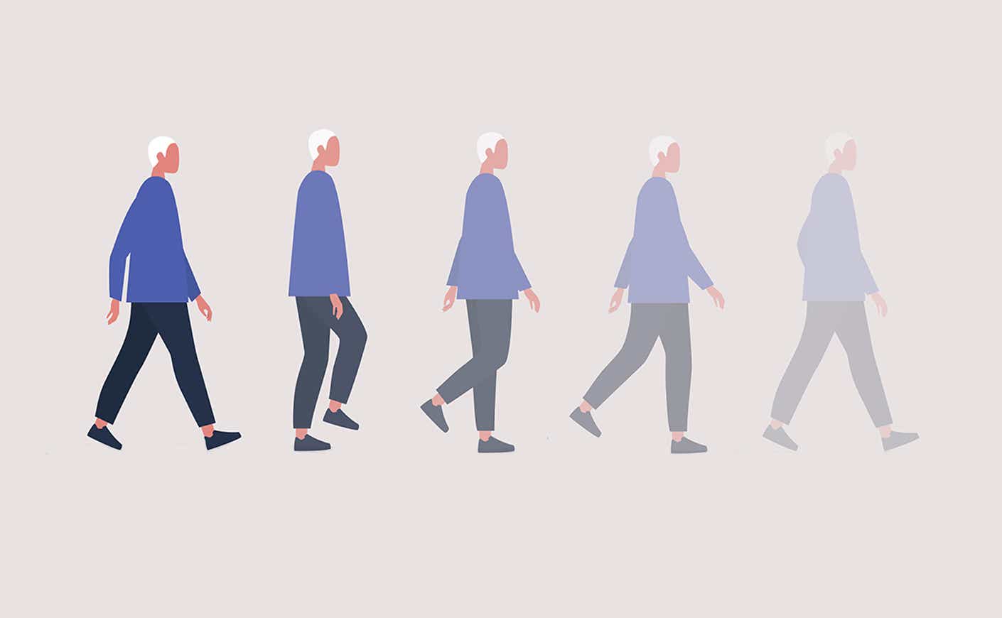 Illustration of elderly people walking whose forms are fading