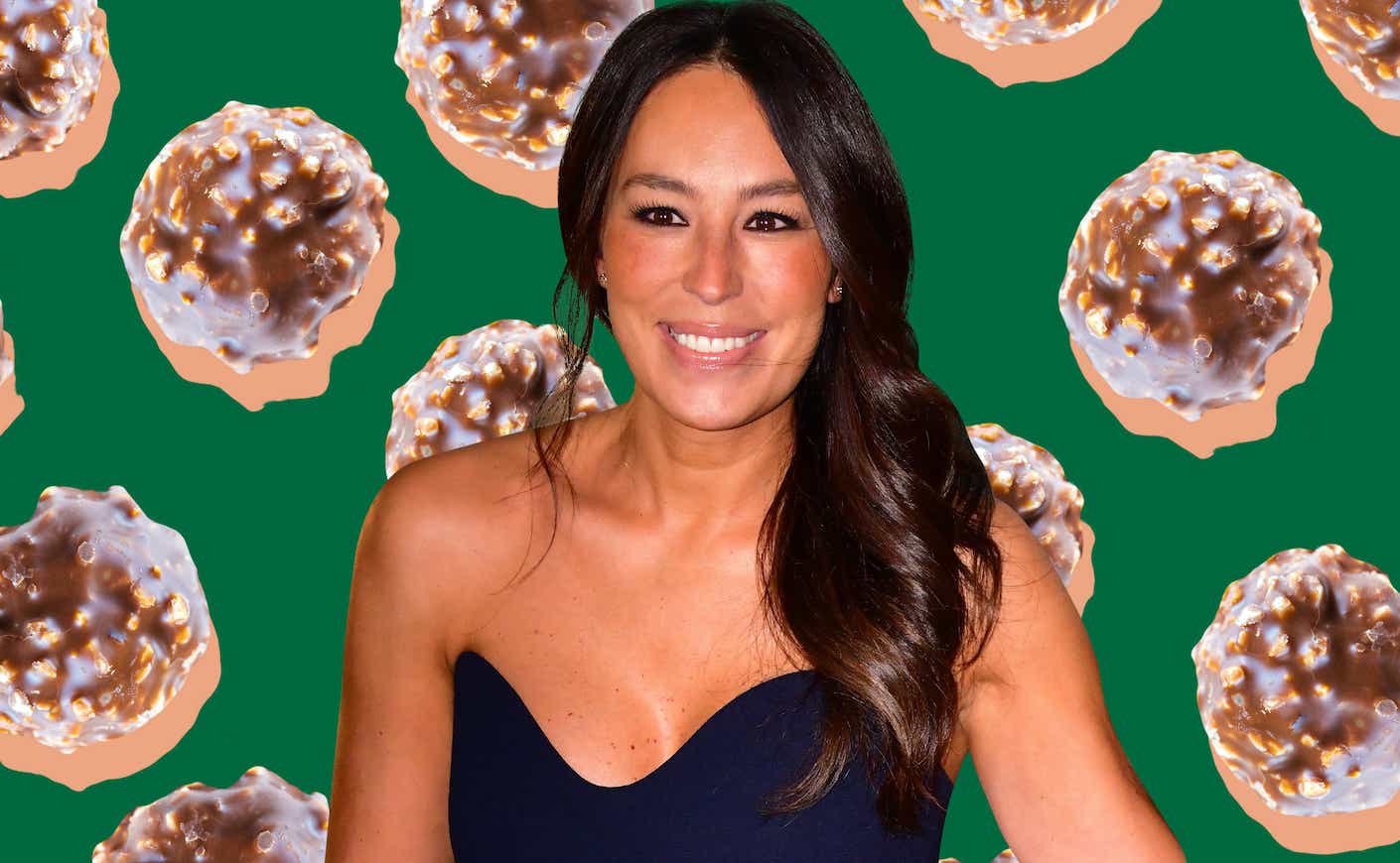 Joanna Gaines in front of peanut butter balls.
