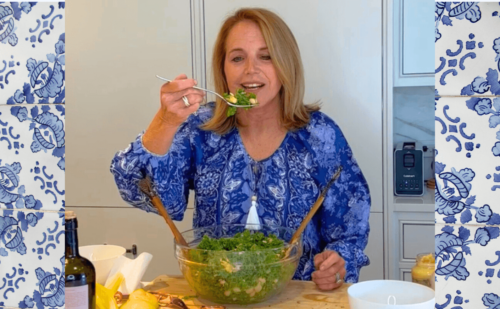 Katie Couric cooking a salad