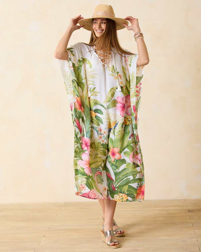 Tommy Bahama Calypso Crepe Paradise Bird Beach Caftan