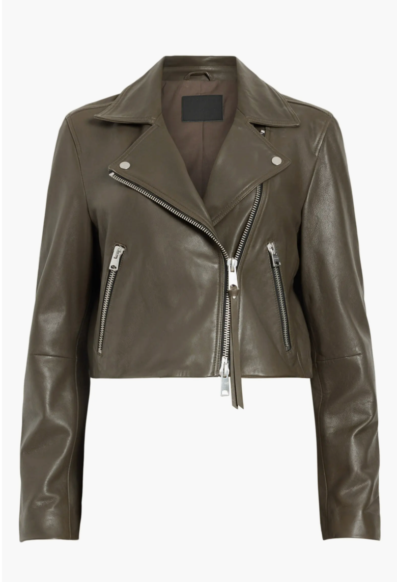 dark green leather jacket