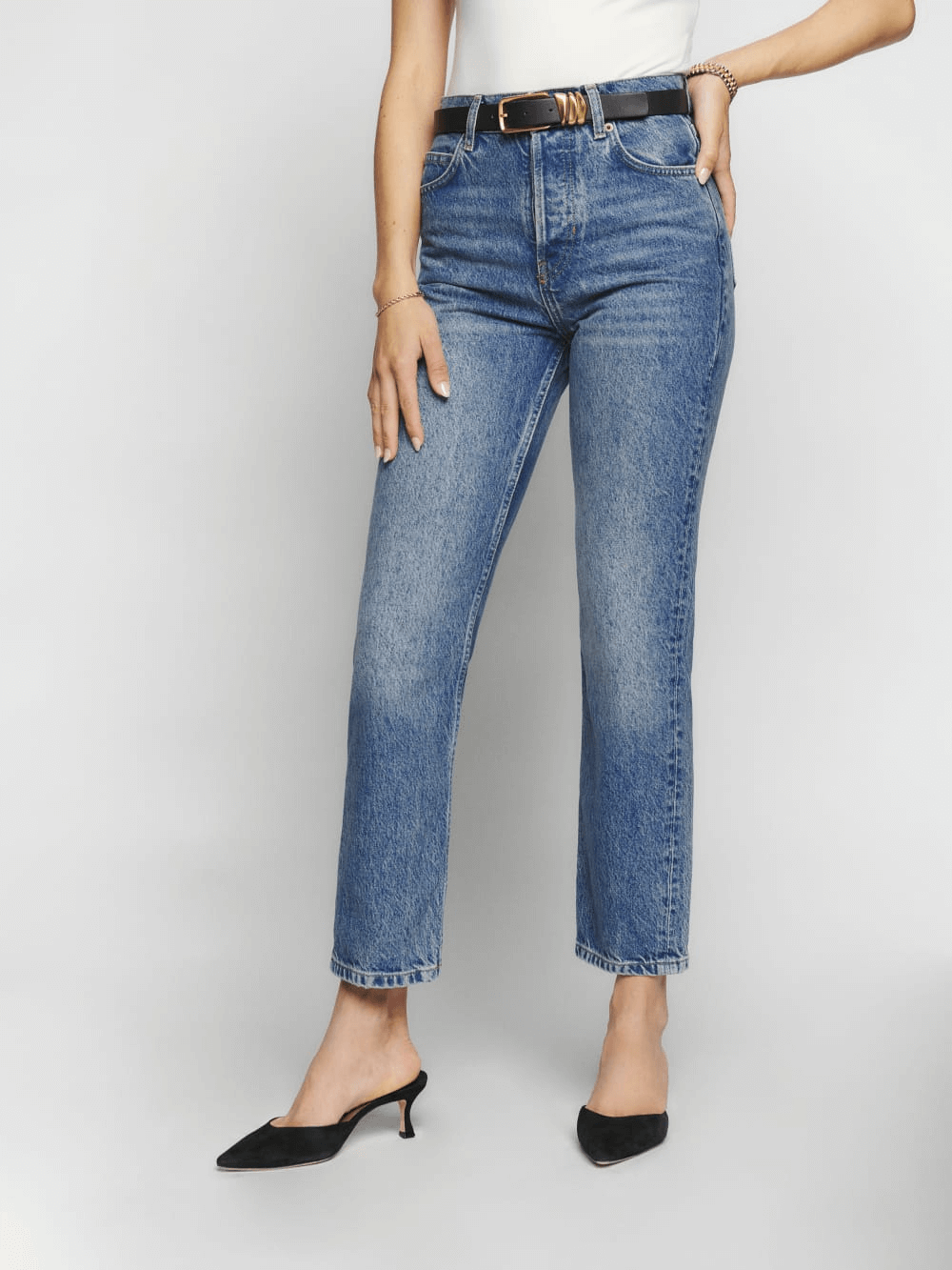 reformation cynthia jeans on model