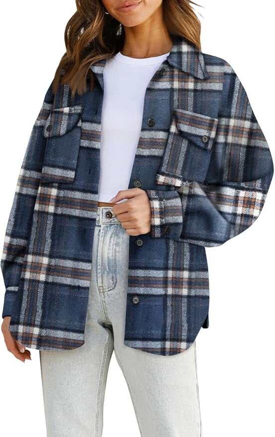 AUTOMET Womens Fall Outfits Fashion Clothes Shackets Flannel Plaid Button Down Long Sleeve Shirts Jackets