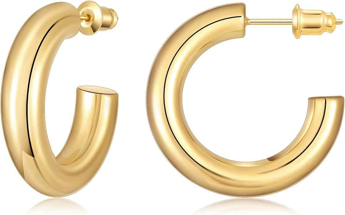 Gacimy Chunky Hoop Earrings for Women 14K Gold Plated, 925 Sterling Silver Post Hoops for Women