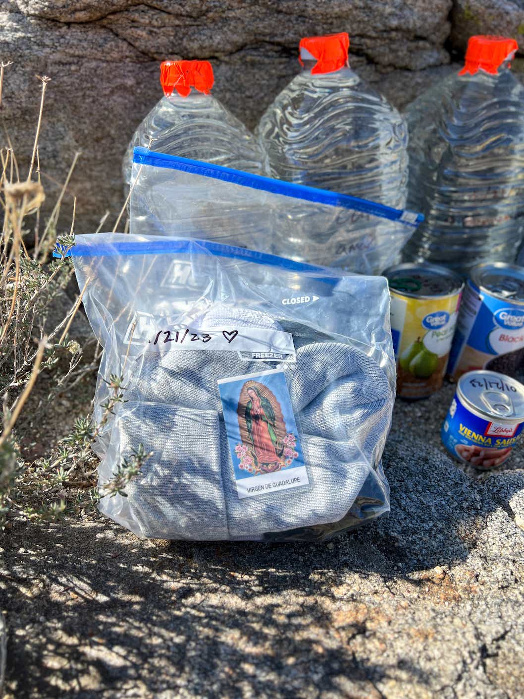 A pack of supplies left in the desert.