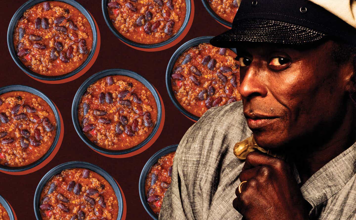 Miles Davis in front of chili