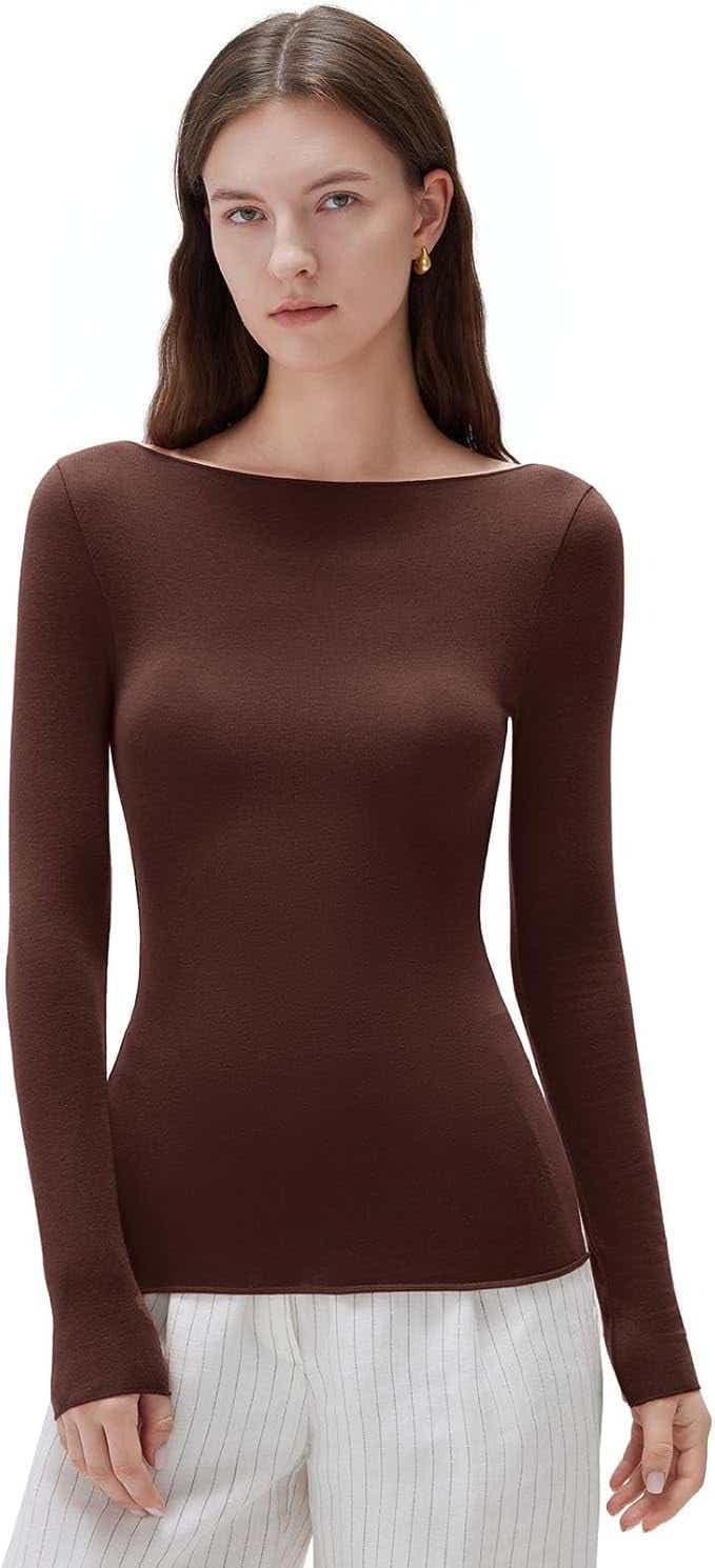 brown shirt on model