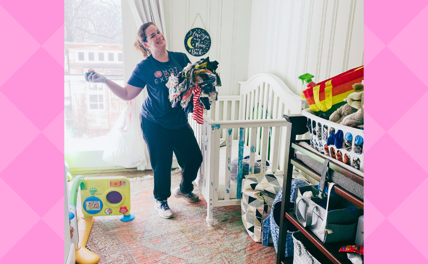 woman cleaning up a nursery