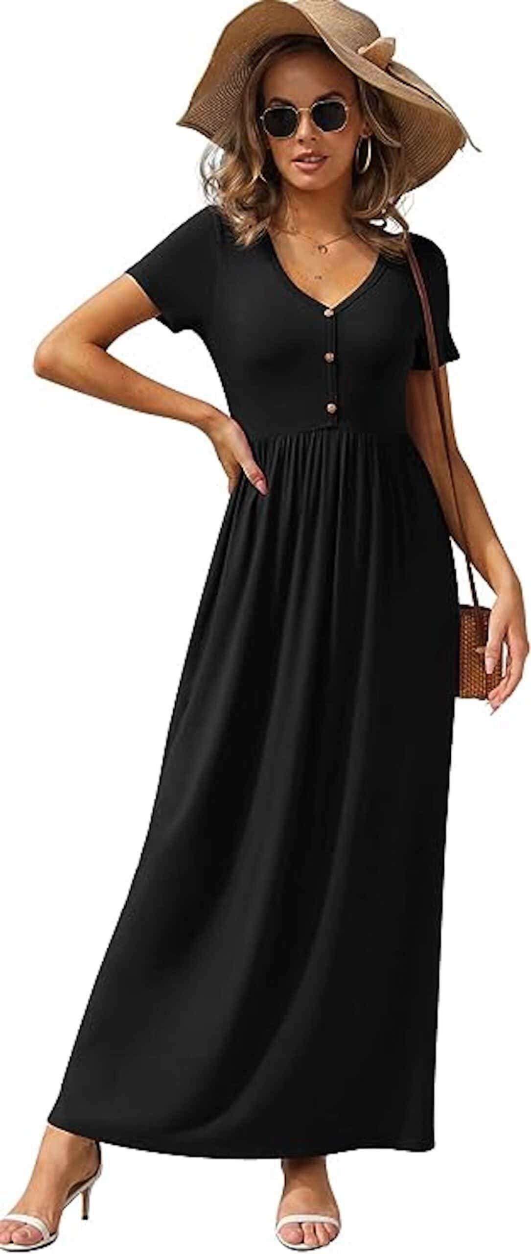A short sleeved black maxi dress