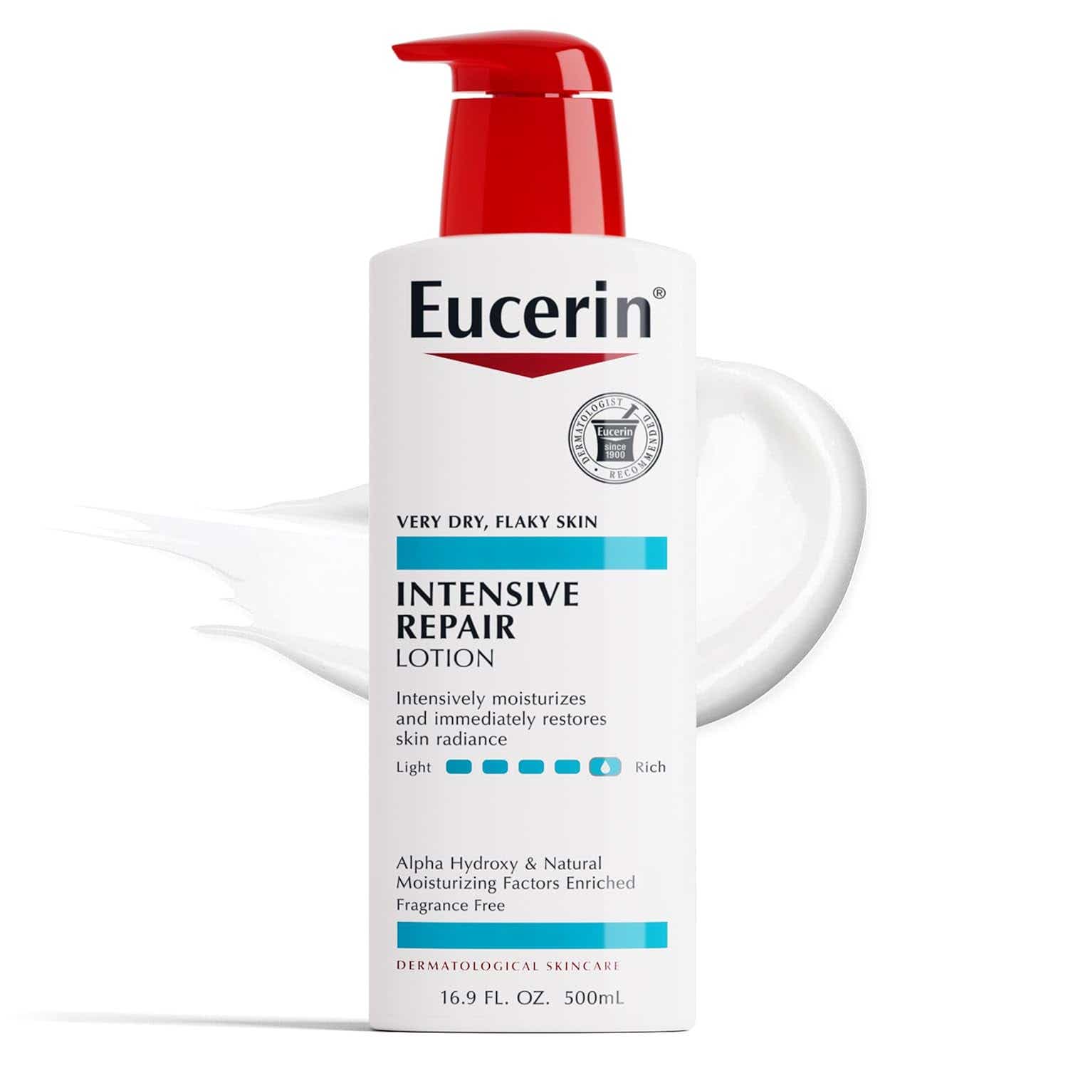 Eucerin Intensive Repair Body Lotion for Very Dry, Flaky Skin, Fragrance Free Body Moisturizer with Alpha Hydroxy, 16.9 Fl Oz Bottle