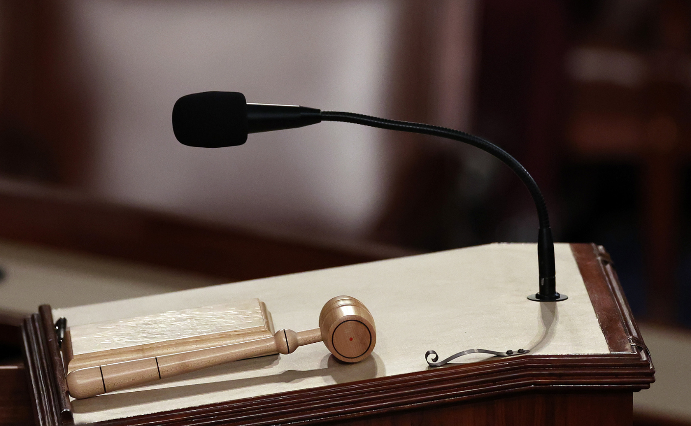The Speaker of the House's gavel rests on the podium