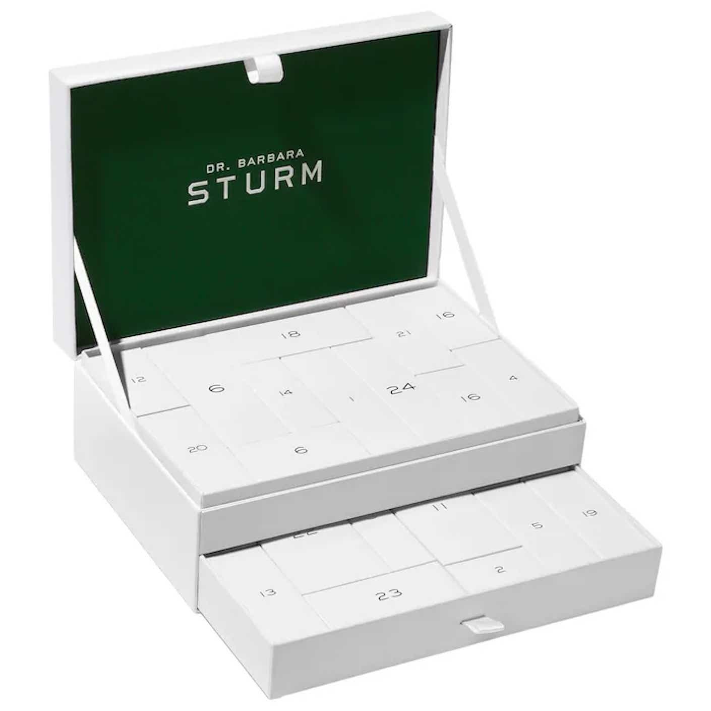 A minimalistic white box of skincare products