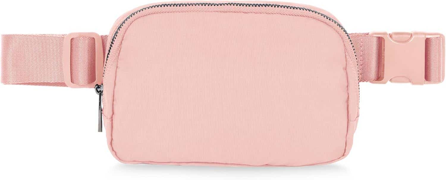 ODODOS Unisex Mini Belt Bag with Adjustable Strap Small Fanny Pack for Workout Running Traveling Hiking, Light Pink