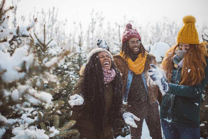 Friends on winter walk