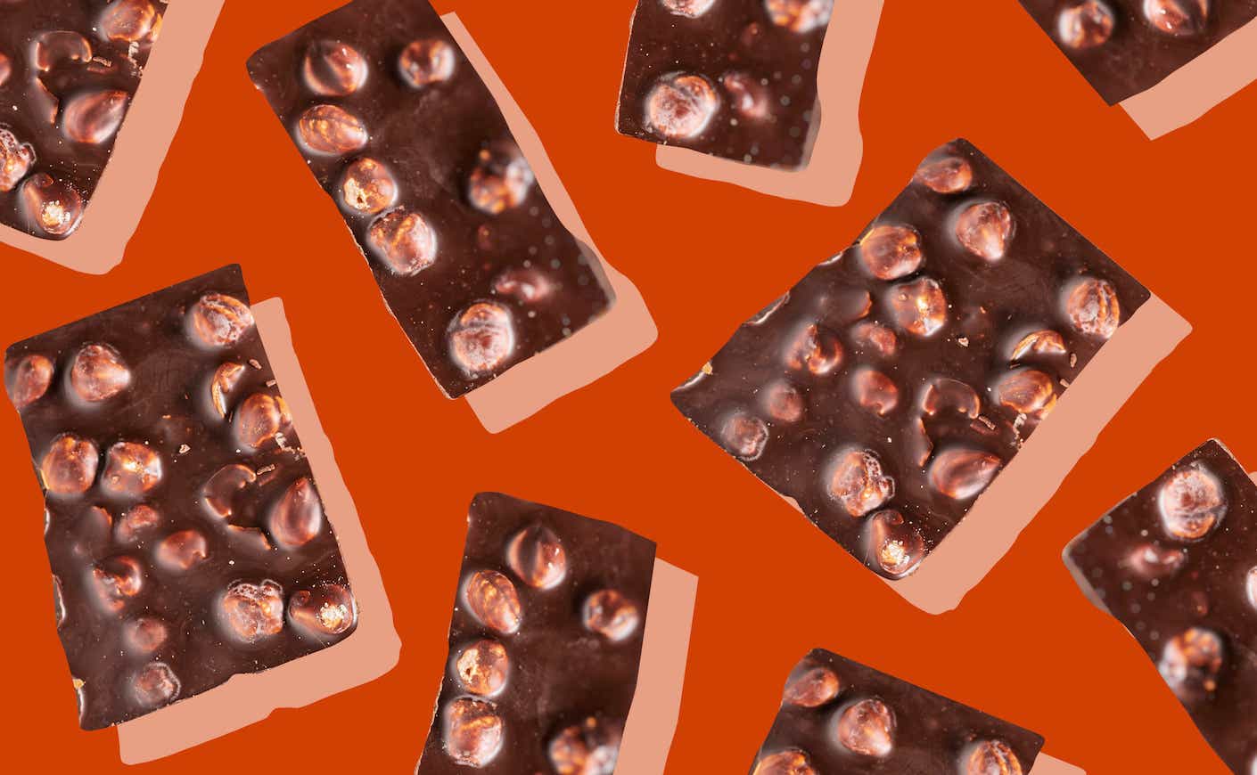 A collage of chocolate bars covered in nuts
