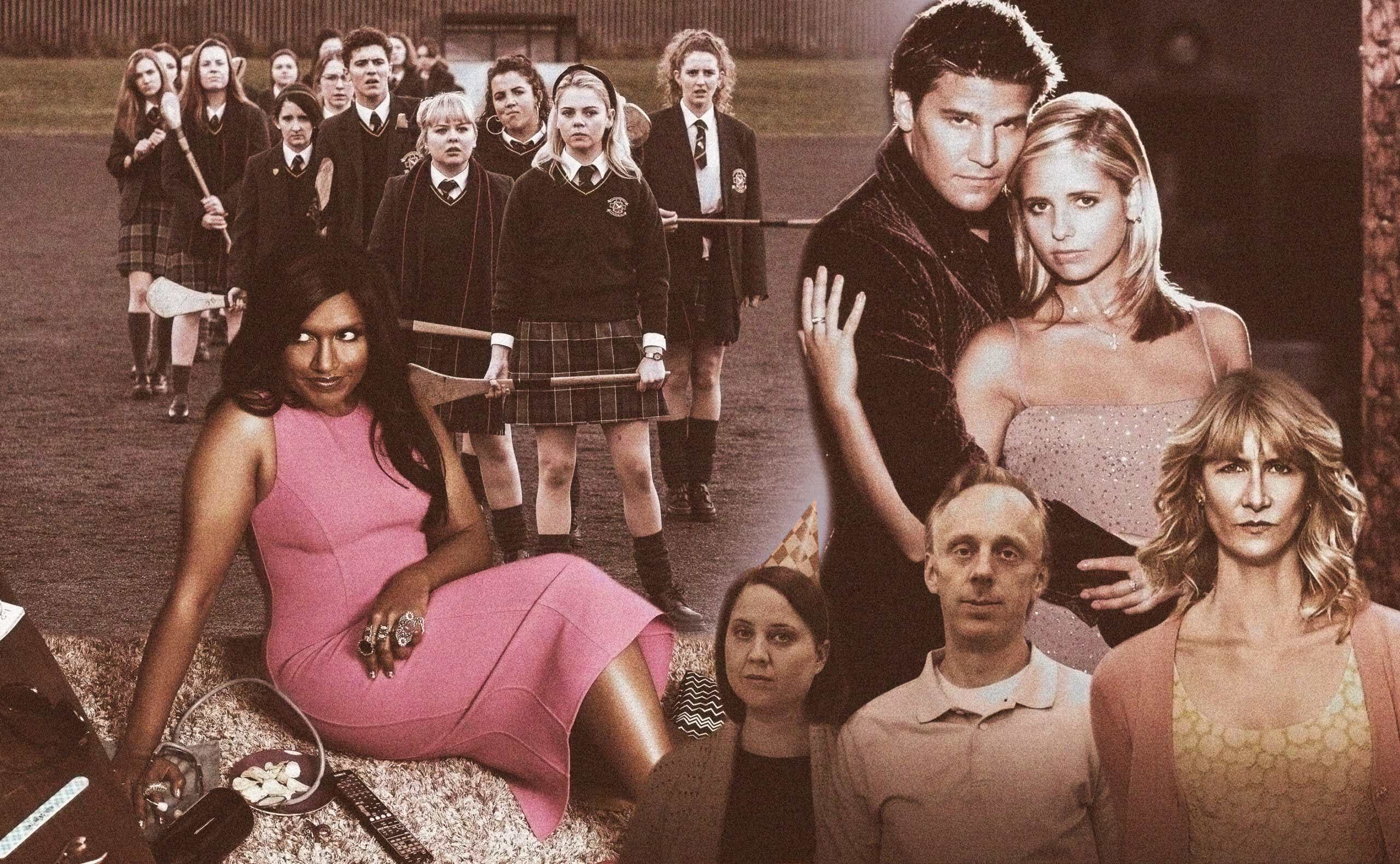 Stills from Derry Girls, The Mindy Project, Buffy the Vampire Slayer, Enlightened