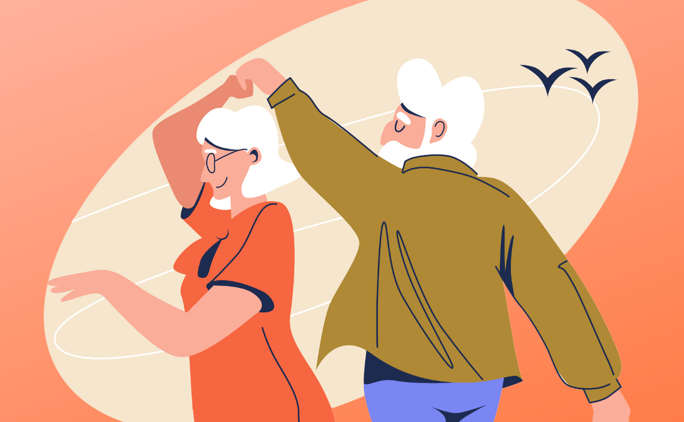 illustration of an older man and woman dancing