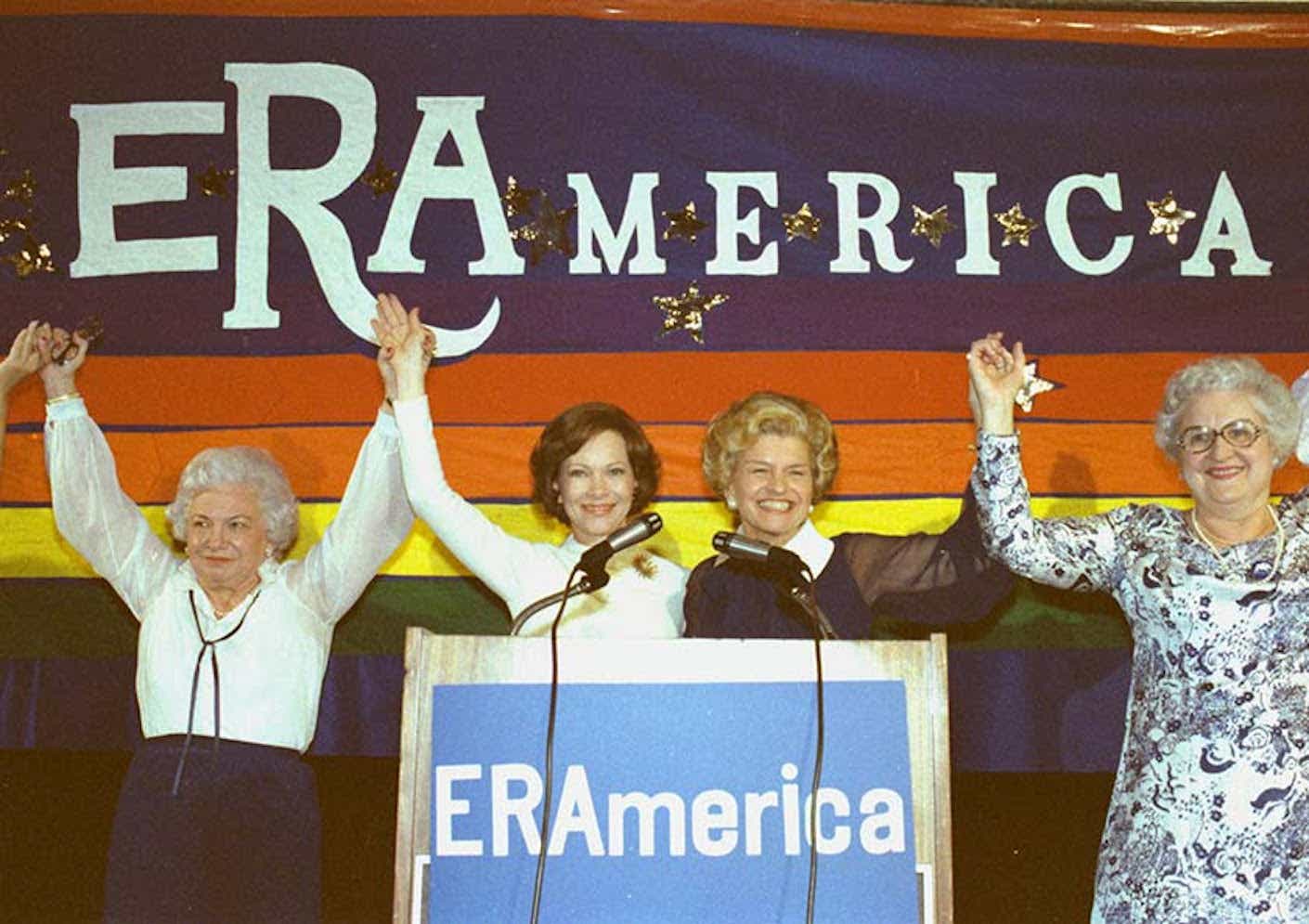 Rosalynn Carter with First Lady Betty Ford, at the National Women’s Conference in support of the ERA on November 19, 1977. 