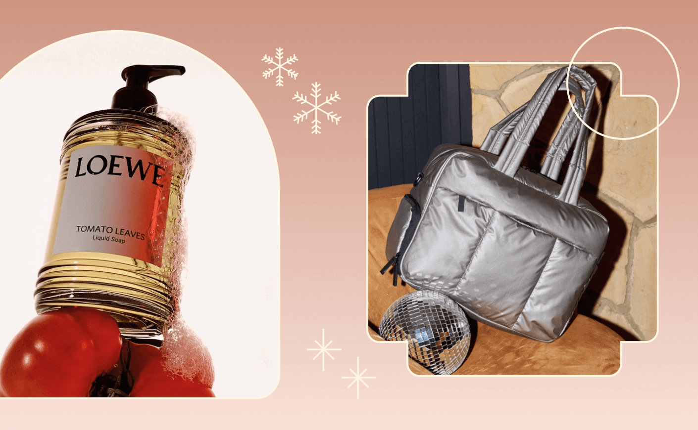 collage of lotion and bag